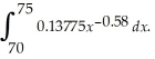 Suppose the surface area of a 1.7 meter-tall person changes at the rate of    = 0.13775    square meters per kilogram,where x is the weight in kilograms.Find the increase in surface area for a person whose weight increases from 70 kilograms to 75 kilograms by evaluating  