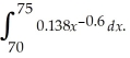 Suppose the surface area of a 1.8 meter-tall person changes at the rate of    = 0.138    square meters per kilogram,where x is the weight in kilograms.Find the increase in surface area for a person whose weight increases from 70 kilograms to 75 kilograms by evaluating  