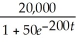 A rumor is circulating in a city whose population is 20,000.At the beginning of the month 50 people know of the rumor,and one week later 200 know of it.Assuming logistic growth,the number N of people who know the rumor t weeks after the beginning of the month is given by A)  N = 20,000   B)  N =   C)  N =   D)  N =   E)  none of the above