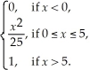 Suppose the cumulative distribution function for the random variable X is given by F(x)=    Find P(2 < X < 3).