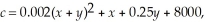 A company manufactures two products,X and Y,and the joint-cost function for these products is given by where c is the total cost of producing x units of X and y units of Y.Determine the marginal cost with respect to x when x = 450 and y = 550.