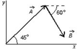 In the diagram,   has magnitude 12 m and   has magnitude 8 m.The x component of   is about:   A) 1.5 m B) 4.5 m C) 12 m D) 15 m E) 20 m
