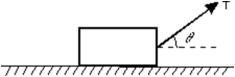  A block of mass m is pulled along a rough horizontal floor by an applied force   as shown.The vertical component of the force exerted on the block by the floor is:   A) mg B) mg - T cos \theta  C) mg + T cos  \theta  D) mg - T sin  \theta  E) mg + T sin  \theta