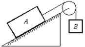 Block A, with a mass of 10 kg, rests on a 35°incline.The coefficient of static friction is 0.40.An attached string is parallel to the incline and passes over a massless, frictionless pulley at the top.The largest mass m<sub>B</sub>, attached to the dangling end, for which A remains at rest is:   A) 2.5 kg B) 3.5 kg C) 5.9 kg D) 9.0 kg E) 10.5 kg