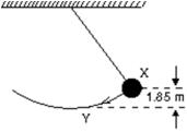 A simple pendulum consists of a 2.0 kg mass attached to a string.It is released from rest at X as shown.Its speed at the lowest point Y is:   A) 1.9 m/s B) 3.7 m/s C) 4.4 m/s D) 6.0 m/s E) 36 m/s