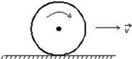 A wheel of radius 0.5 m rolls without sliding on a horizontal surface as shown.Starting from rest, the wheel moves with constant angular acceleration 6 rad/s<sup>2</sup>.The distance in traveled by the center of the wheel from t = 0 to t = 3 s is:   A) 0 m B) 27 m C) 13.5 m D) 18 m E) none of these