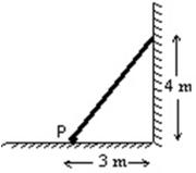 An 80-N uniform plank leans against a frictionless wall as shown.The torque (about point P) applied to the plank by the wall is:   A) 40 N.m B) 60 N.m C) 120 N.m D) 160 N.m E) 240 N.m