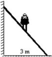 An 800-N man stands halfway up a 5.0 m ladder of negligible weight.The base of the ladder is 3.0 m from the wall as shown.Assuming that the wall-ladder contact is frictionless, the wall pushes against the ladder with a force of:   A) 150 N B) 300 N C) 400 N D) 600 N E) 800 N