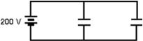  To store a total of 0.040 J of energy in the two identical capacitors shown, each should have a capacitance of:   A) 0.50  \mu F B) 1.0  \mu F C) 1.5  \mu F D) 2.0 \mu F E) 4.0  \mu F 