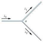 This figure shows a junction.What is true of the currents?   A) i<sub>1</sub> = i<sub>0</sub> + i<sub>2</sub> B) i<sub>2</sub>= i<sub>0</sub> + i<sub>1</sub> C) i<sub>0</sub> = i<sub>1</sub> - i<sub>2</sub> D) i<sub>1</sub> = i<sub>0</sub> - i<sub>2</sub> E) i<sub>0</sub> = i<sub>2</sub>- i<sub>1</sub>