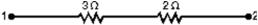  In the diagram, the current in the 3- \Omega  resistor is 4 A.The potential difference between points 1 and 2 is:   A) 0.75 V B) 0.8 V C) 1.25 V D) 12 V E) 20 V 