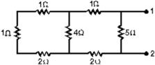  The equivalent resistance between points 1 and 2 of the circuit shown is:   A) 2.5 \Omega  B) 4.0  \Omega  C) 5.0 \Omega  D) 6.5  \Omega  E) 16 \Omega