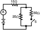 When switch S is open, the ammeter in the circuit shown reads 2.0 A.When S is closed, the ammeter reading:   A) increases slightly B) remains the same C) decreases slightly D) doubles E) halves