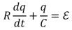 Here is a loop equation:   .What does this equation represent? A) a charging capacitor B) a discharging capacitor C) a capacitor that has been disconnected D) a charging resistor E) an oscillating circuit
