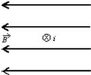 The figure shows a uniform magnetic field   directed to the left and a wire carrying a current into the page.The magnetic force acting on the wire is:   A) toward the top of the page B) toward the bottom of the page C) toward the left D) toward the right E) zero