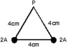 Two long straight wires pierce the plane of the paper at vertices of an equilateral triangle as shown below.They each carry 2.0 A, out of the paper.The magnetic field at the third vertex (P) has magnitude:   A) 5.0* 10<sup>-6</sup> T B) 8.7 * 10<sup>-6</sup> T C) 1.0 * 10<sup>-5</sup> T D) 1.7 * 10<sup>-5</sup> T E) 2.0 * 10<sup>-5</sup> T