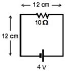The circuit shown is in a uniform magnetic field that is into the page.The current in the circuit is 0.20 A.At what rate is the magnitude of the magnetic field changing? Is it increasing or decreasing?   A) 0 T/s B) 140 T/s, decreasing C) 140 T/s, increasing D) 420 T/s, decreasing E) 420 T/s, increasing