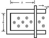 A rod with resistance R lies across frictionless conducting rails in a constant uniform magnetic field B, as shown.Assume the rails have negligible resistance.The magnitude of the force that must be applied by a person to pull the rod to the right at constant speed v is:   A) 0 B) BLv C) BLv/R D) B<sup>2</sup>L<sup>2</sup>v/R E) B<sup>2</sup>Lxv/R