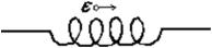 The diagram shows an inductor that is part of a circuit.The direction of the emf induced in the inductor is indicated.Which of the following is possible?   A) The current is constant and rightward B) The current is constant and leftward C) The current is increasing and rightward D) The current is increasing and leftward E) None of the above