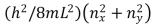 Five electrons are in a two-dimensional square potential energy well with sides of length L.The potential energy is infinite at the sides and zero inside.The single-particle energies are given by   where n<sub>x</sub> and n<sub>y</sub> are integers.The energy of the ground state of the system is A) 0 B) 10 (h<sup>2</sup>/8mL<sup>2</sup>)  C) 19 (h<sup>2</sup>/8mL<sup>2</sup>)  D) 24 (h<sup>2</sup>/8mL<sup>2</sup>)  E) 48 (h<sup>2</sup>/8mL<sup>2</sup>) 