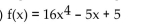 <strong>State the degree and leading coefficient of the polynomial function.  </strong> A) Degree: 6; leading coefficient: 16 B) Degree: 5; leading coefficient: 16 C) Degree: 16; leading coefficient: 4 D) Degree: 4; leading coefficient: 16 <div style=padding-top: 35px> 