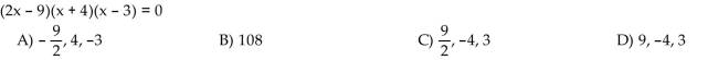 Solve the polynomial equation.  <div style=padding-top: 35px> 