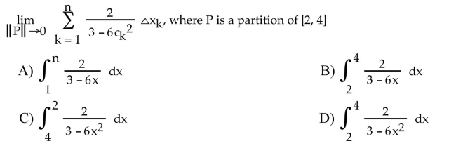 Express the limit as a definite integral.