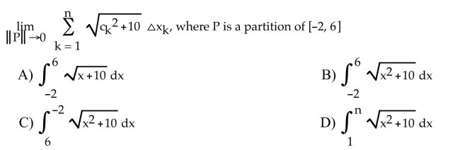 Express the limit as a definite integral.