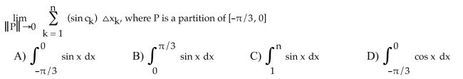 Express the limit as a definite integral.