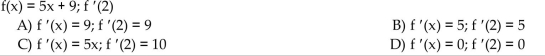 Calculate the derivative of the function. Then find the value of the derivative as specified.  <div style=padding-top: 35px> 