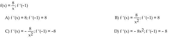 Calculate the derivative of the function. Then find the value of the derivative as specified.  <div style=padding-top: 35px> 