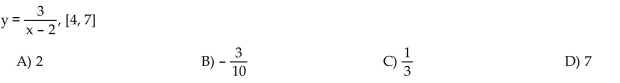Find the average rate of change of the function over the given interval.  <div style=padding-top: 35px> 