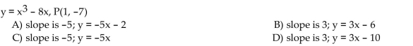 Find the slope of the curve at the given point P and an equation of the tangent line at P.  <div style=padding-top: 35px> 