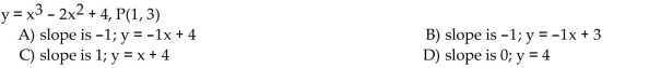 Find the slope of the curve at the given point P and an equation of the tangent line at P.  <div style=padding-top: 35px> 