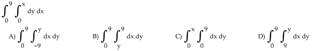Write an equivalent double integral with the order of integration reversed.