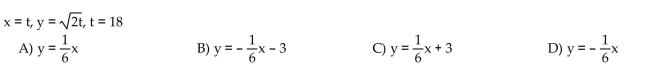 Find an equation for the line tangent to the curve at the point defined by the given value of t.