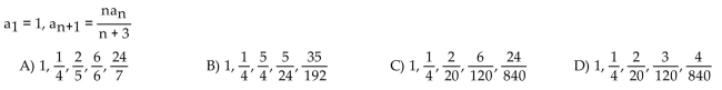 A recursion formula and the initial term(s) of a sequence are given. Write out the first five terms of the sequence.  <div style=padding-top: 35px> 