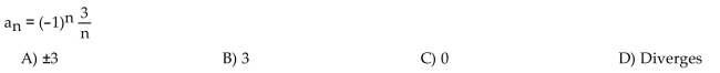Find the limit of the sequence if it converges; otherwise indicate divergence.  <div style=padding-top: 35px> 