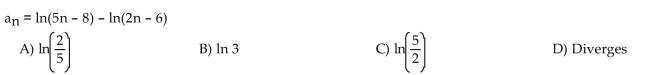 Find the limit of the sequence if it converges; otherwise indicate divergence.  <div style=padding-top: 35px> 