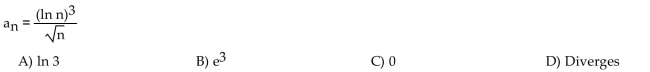 Find the limit of the sequence if it converges; otherwise indicate divergence.  <div style=padding-top: 35px> 