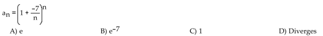 Find the limit of the sequence if it converges; otherwise indicate divergence.  <div style=padding-top: 35px> 