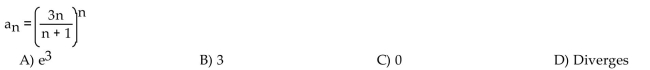 Find the limit of the sequence if it converges; otherwise indicate divergence.  <div style=padding-top: 35px> 