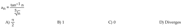 Find the limit of the sequence if it converges; otherwise indicate divergence.  <div style=padding-top: 35px> 