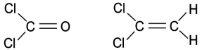 A substance consisting of which molecule shown below should have a higher boiling point?   A) The molecule on the left,COCl<sub>2</sub> ,because it has a fewer number of atoms. B) The molecule on the right, C<sub>2</sub>  H<sub>2</sub>   Cl,because it has a greater number of atoms. C) The molecule on the left,CO Cl<sub>2</sub>  ,because it is less symmetrical. D) The molecule on the right, C<sub>2</sub>  H<sub>2</sub>  