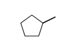 What would the formula be for the following stick model?   A) C<sub>6</sub>H<sub>12</sub> B) C<sub>5</sub>H<sub>5</sub> C) C<sub>6</sub>H<sub>10</sub> D) C<sub>5</sub>H<sub>10</sub> E) none of the above
