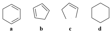 Which of the following is not an unsaturated molecule?   A) a B) b C) c D) d E) All of the above are unsaturated.