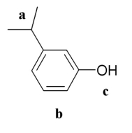 The following picture shows an organic molecule:   Which region (a-b-c) is a phenolic functional group? A) a B) b C) c D) b or c E) b and c