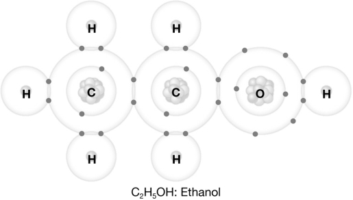 Use the molecule of ethanol shown below to match the numbers with the questions they answer.Numbers may be used more than once or not at all.   -How many covalent bonds are indicated? A) 0 B) 1 C) 2 D) 4 E) 8