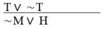 (M ⊃ ∼T)  • (∼H ⊃ T)    A)  Invalid. B)  Destructive dilemma. C)  Constructive dilemma D)  Modus tollens. E)  Affirming the consequent.