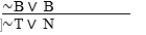 (B ⊃ ∼T)  • (∼B ⊃ N)    A)  CD-valid. B)  Invalid. C)  DD-valid. D)  DA-invalid. E)  MP-valid.